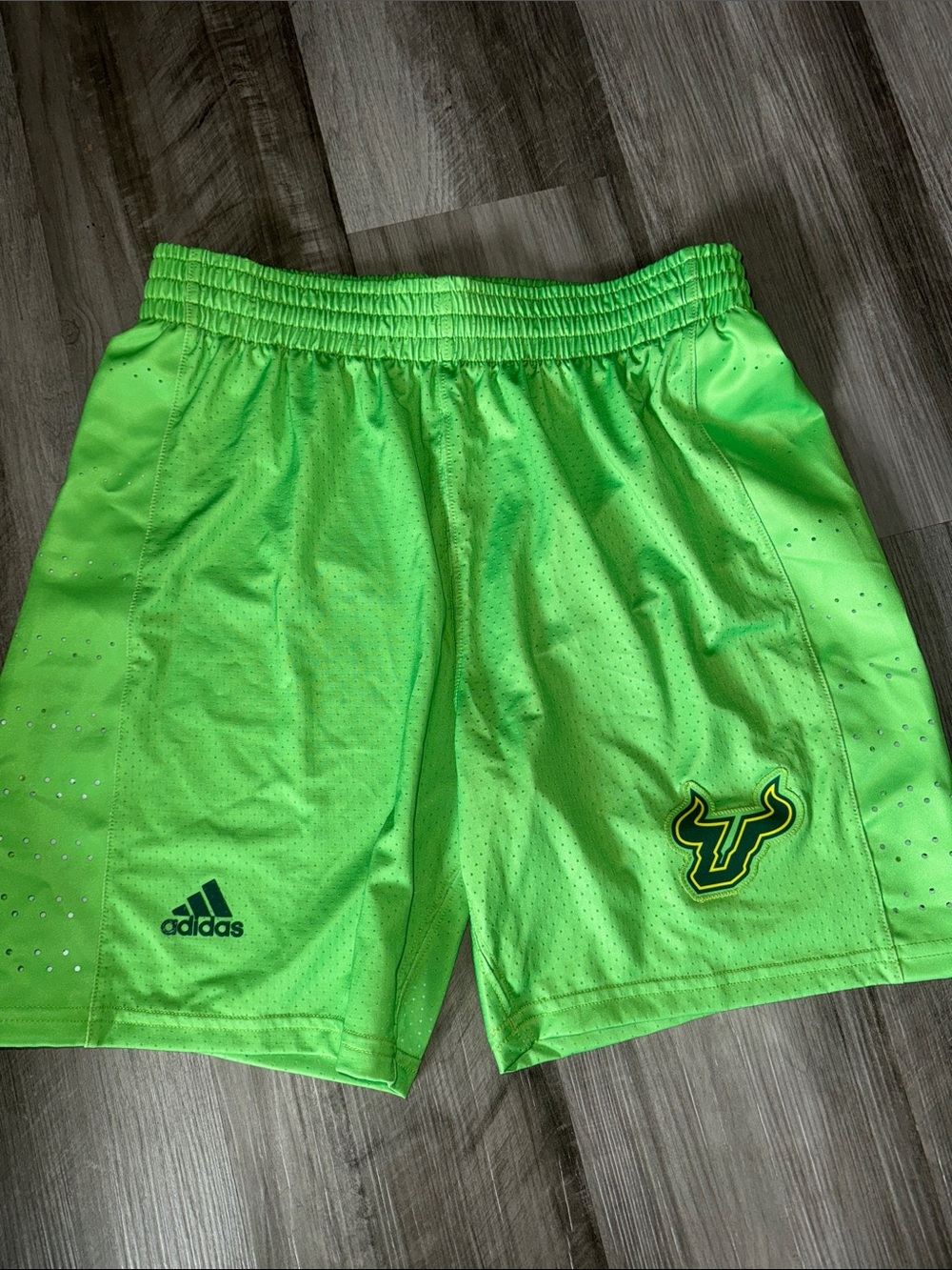 Adidas University of South Florida USF bulls athletic shorts lime green men’s